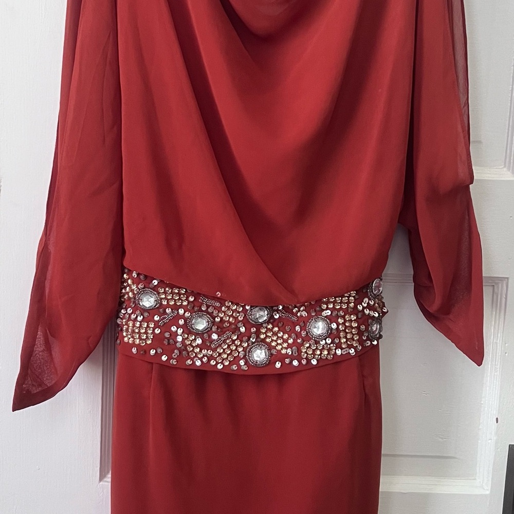 Ark & Co Burnt Orange Long Sleeve Dress with Embellishments